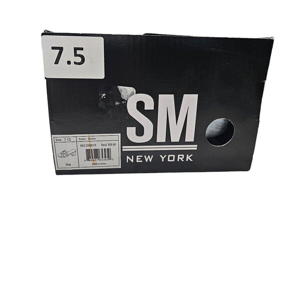 SM New York NWB Ina Denim Block Heel Sandals Open Toe Slip-On‎ Neutral Shoes - Picture 9 of 14